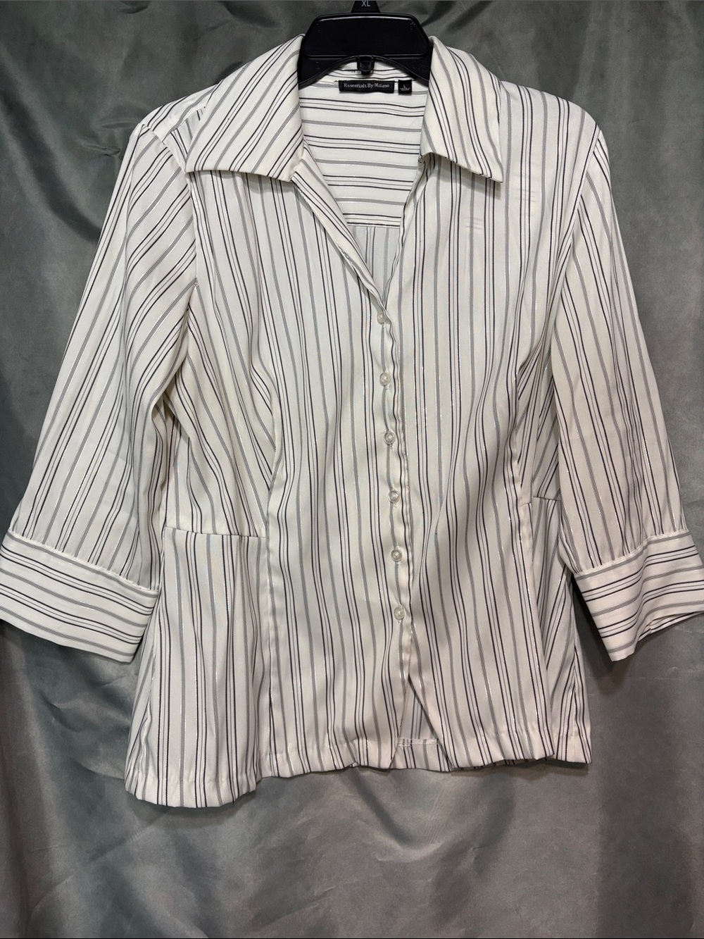 Essentials by Milano White Button-Front Striped Blouse